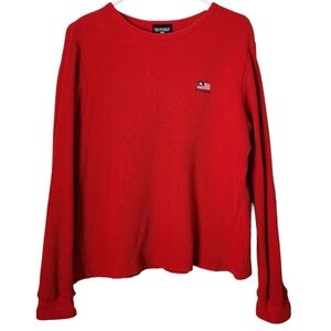 POLO JEANS RALPH LAUREN x VINTAGE 90's American Flag Logo waffle henley‎ top red